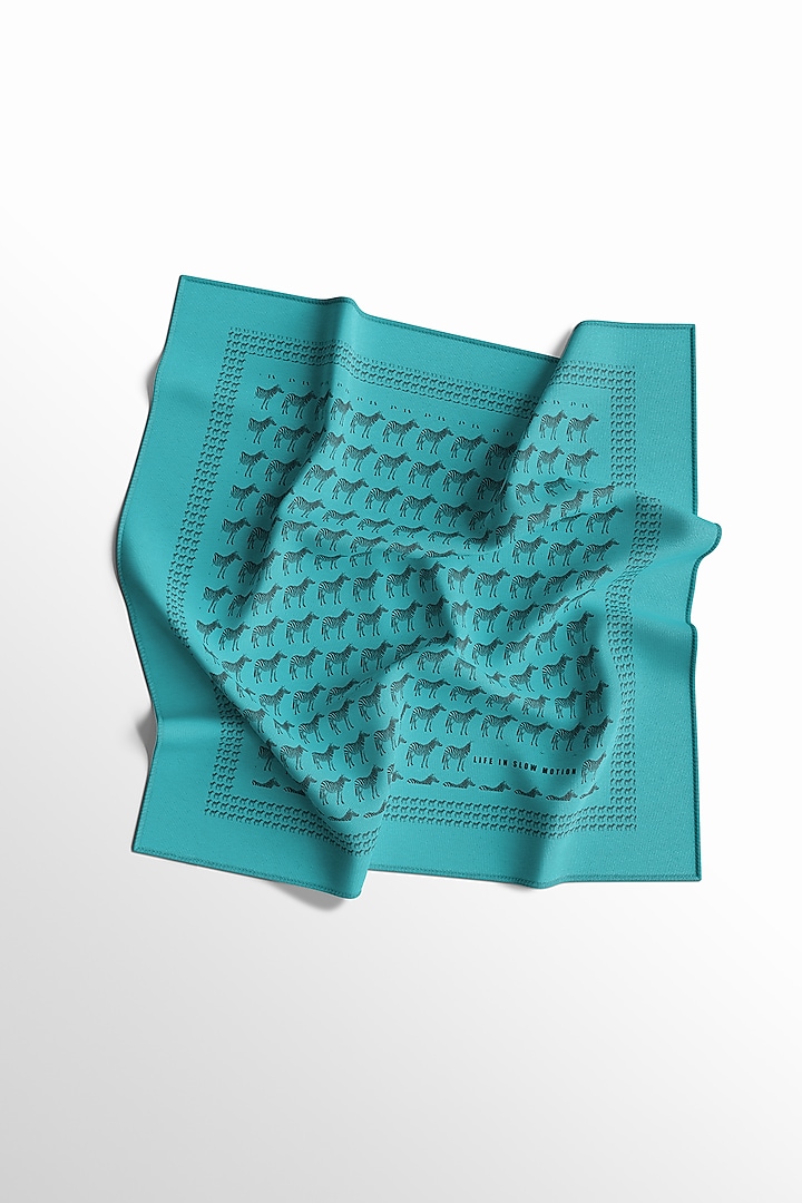 Turquoise Silk Printed Pocket Square by Yashodhara Men at Pernia's Pop Up Shop