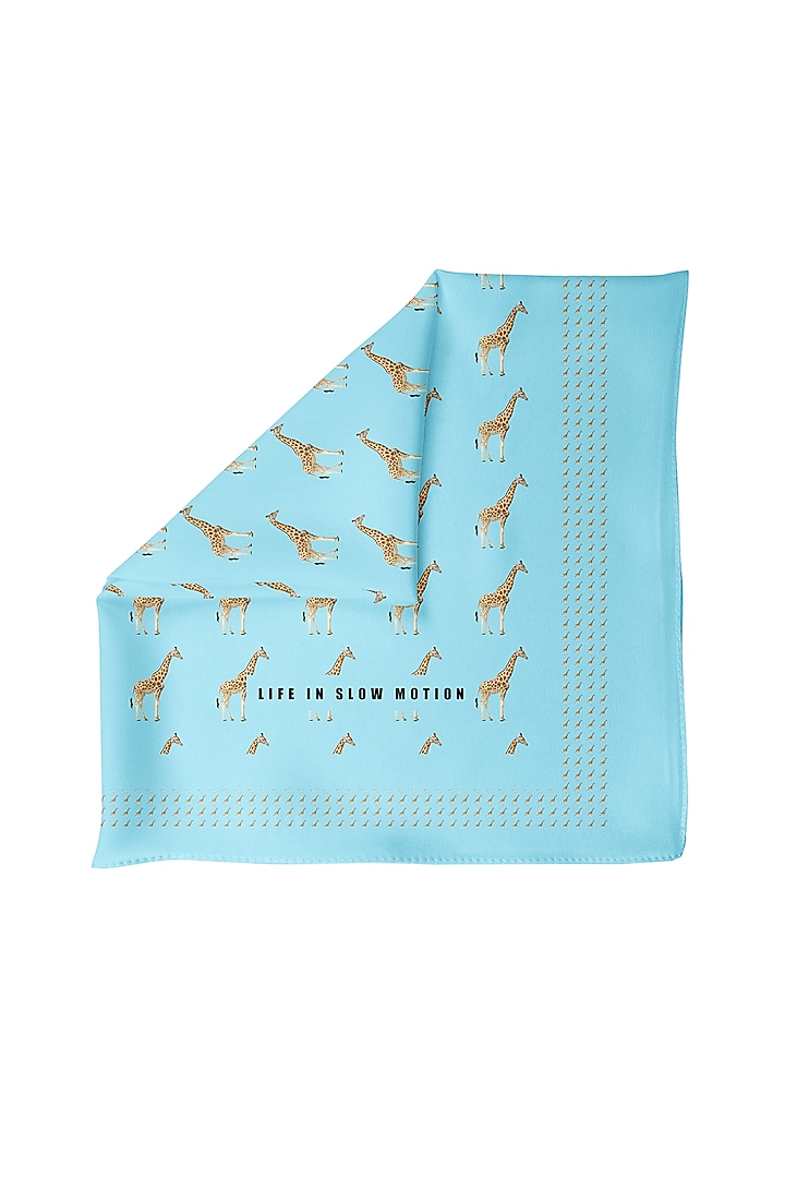 Powder Blue Silk Printed Pocket Square by Yashodhara Men at Pernia's Pop Up Shop