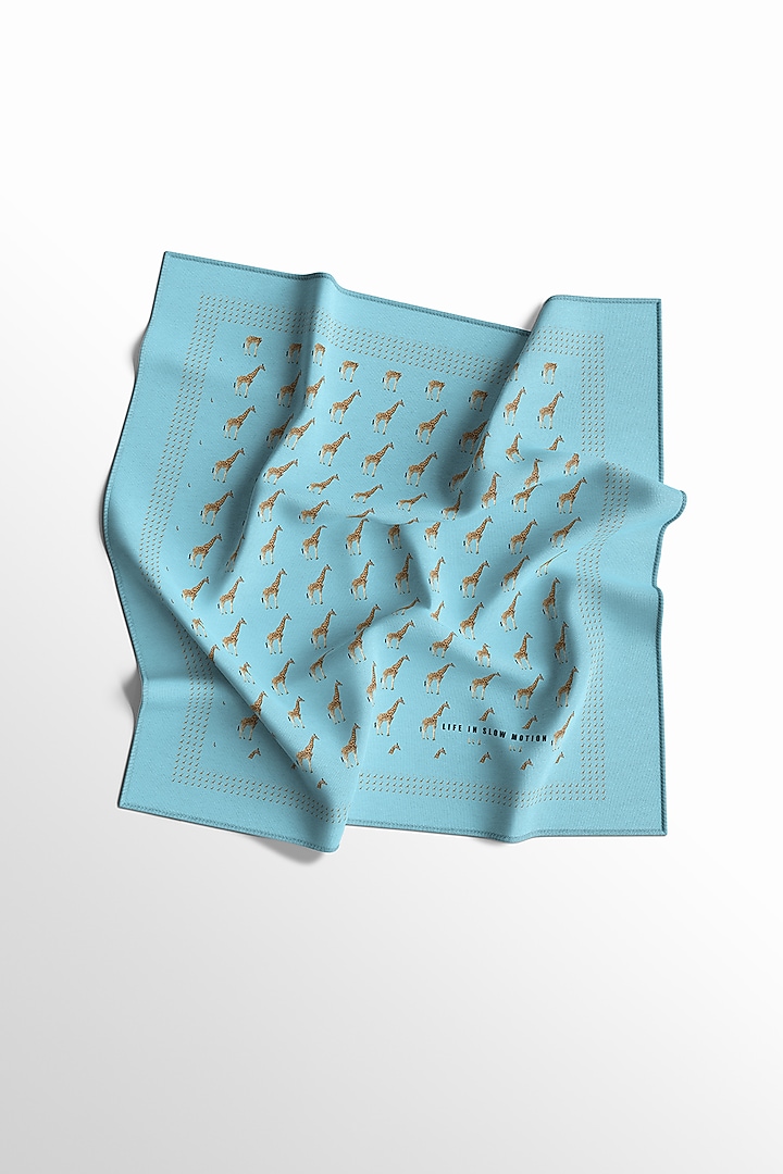 Powder Blue Silk Printed Pocket Square by Yashodhara Men at Pernia's Pop Up Shop