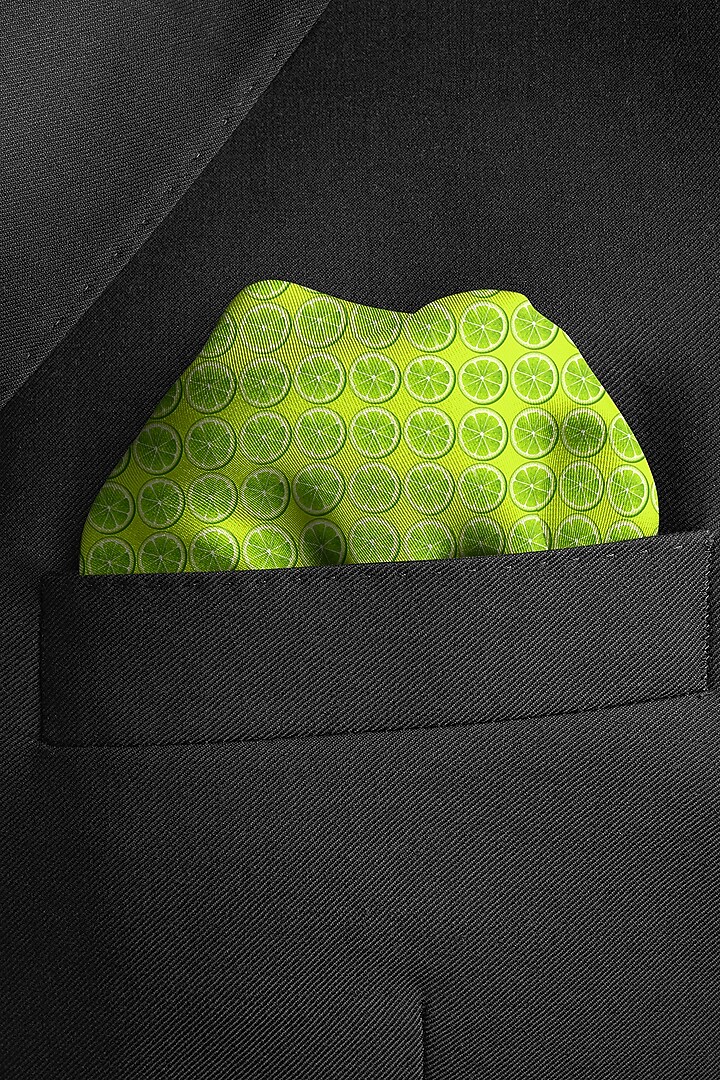 Bright Green Silk Printed Pocket Square by Yashodhara Men at Pernia's Pop Up Shop