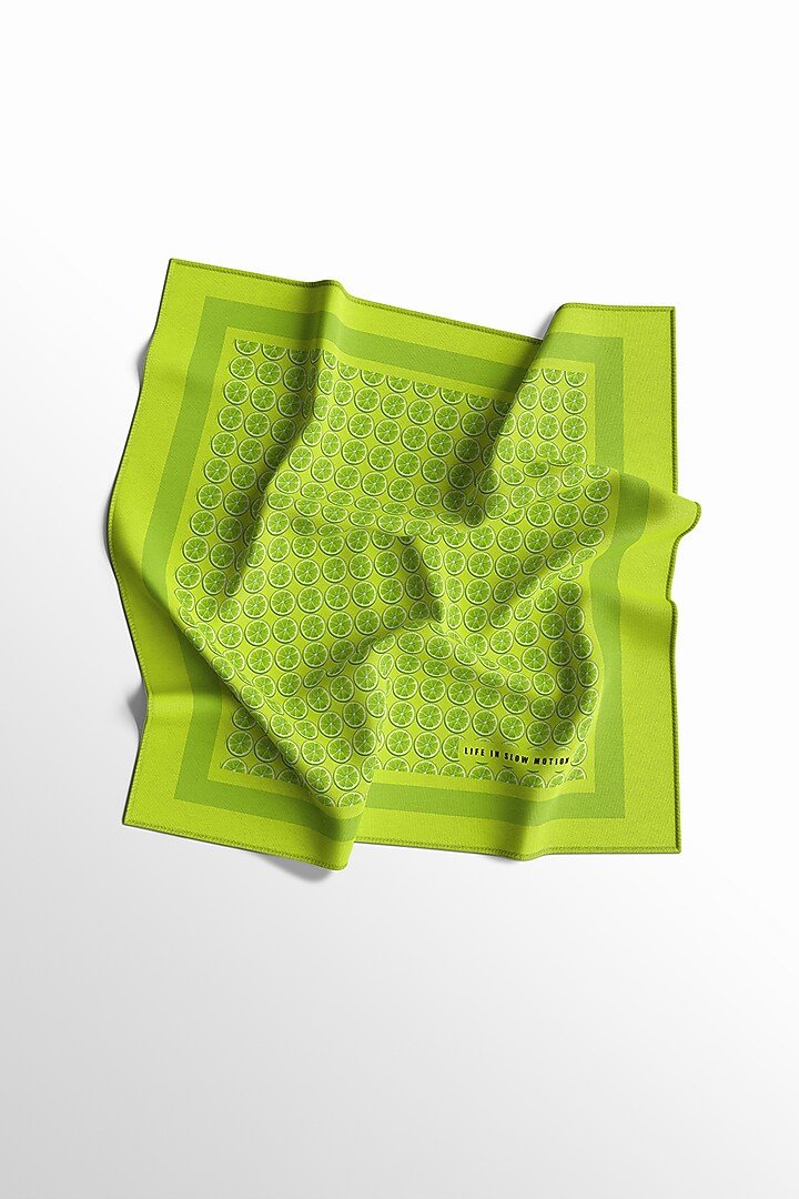 Bright Green Silk Printed Pocket Square by Yashodhara Men at Pernia's Pop Up Shop