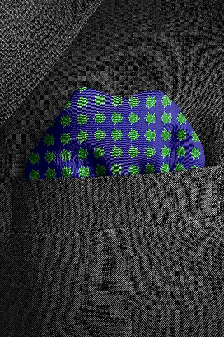 Navy Blue Silk Pocket Square by Yashodhara Men at Pernia's Pop Up Shop