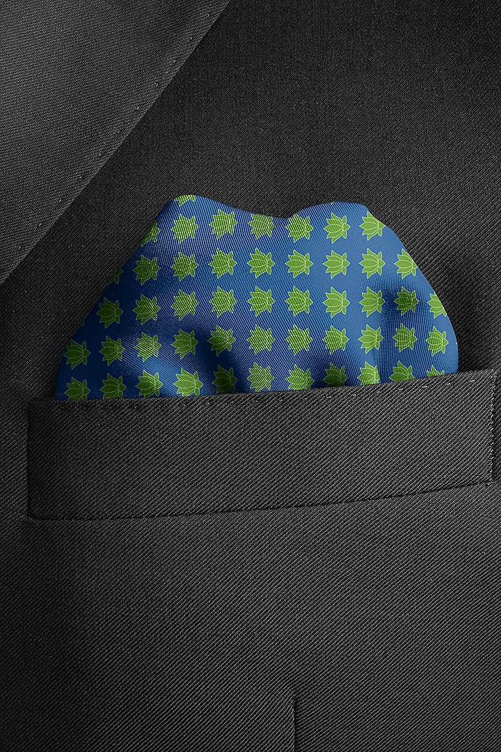 Cobalt Blue & Green Silk Pocket Square by Yashodhara Men at Pernia's Pop Up Shop