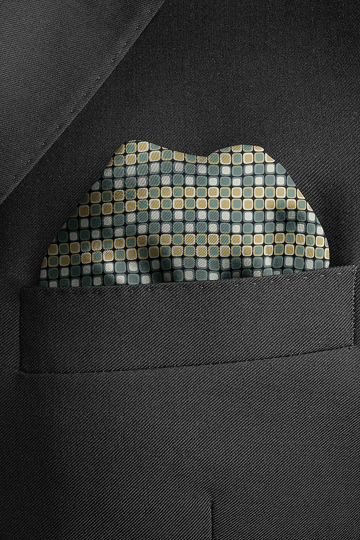Blue Silk Printed Pocket Square by Yashodhara Men at Pernia's Pop Up Shop