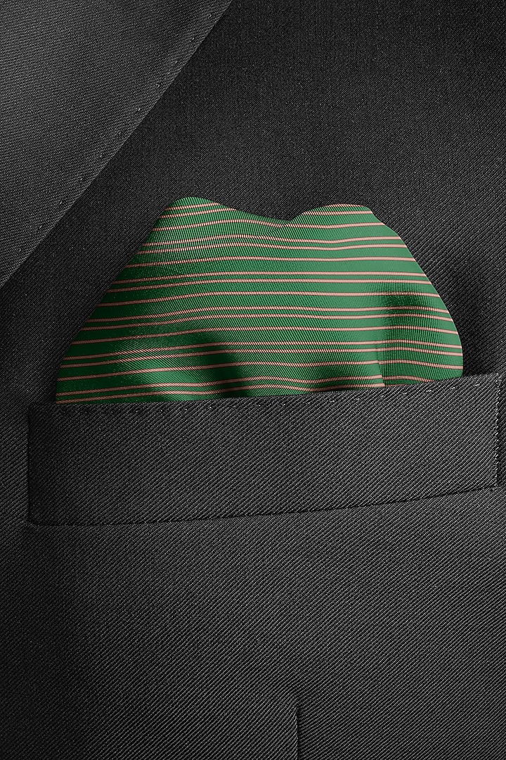 Green Silk Printed Pocket Square by Yashodhara Men at Pernia's Pop Up Shop