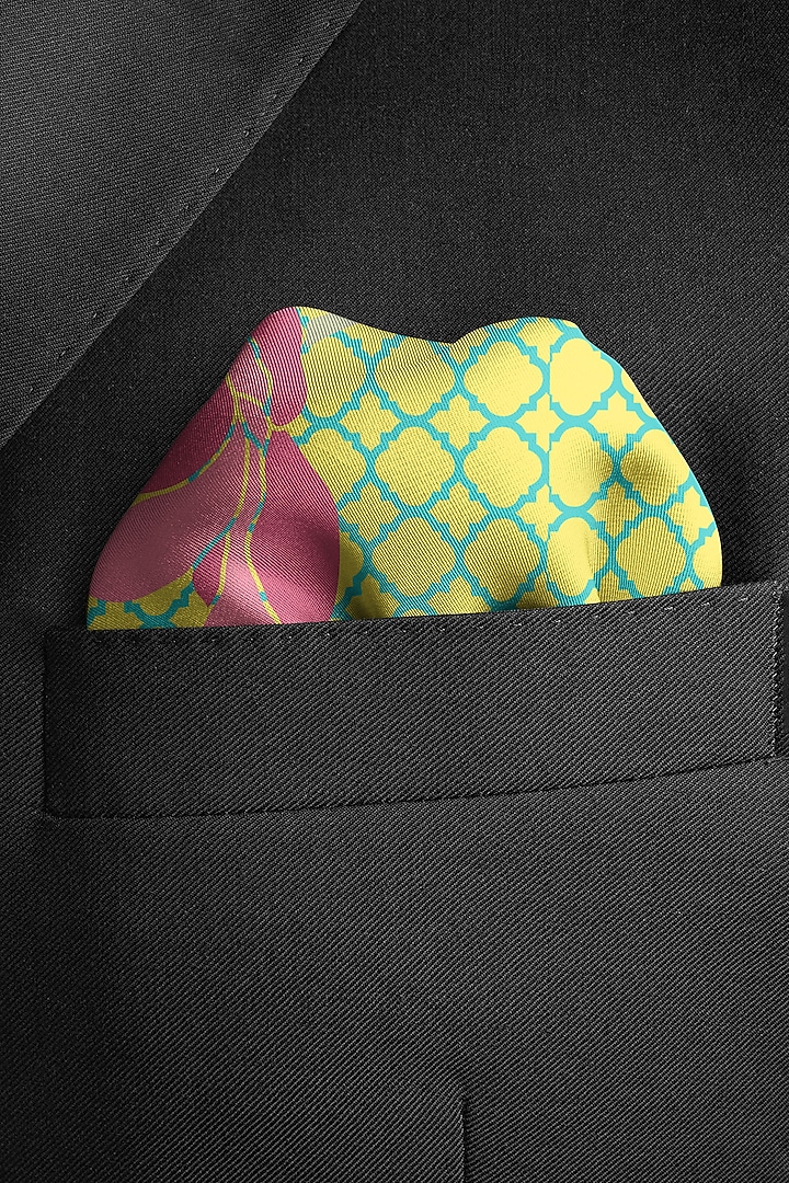 Yellow Pocket Square In Silk by Yashodhara Men at Pernia's Pop Up Shop