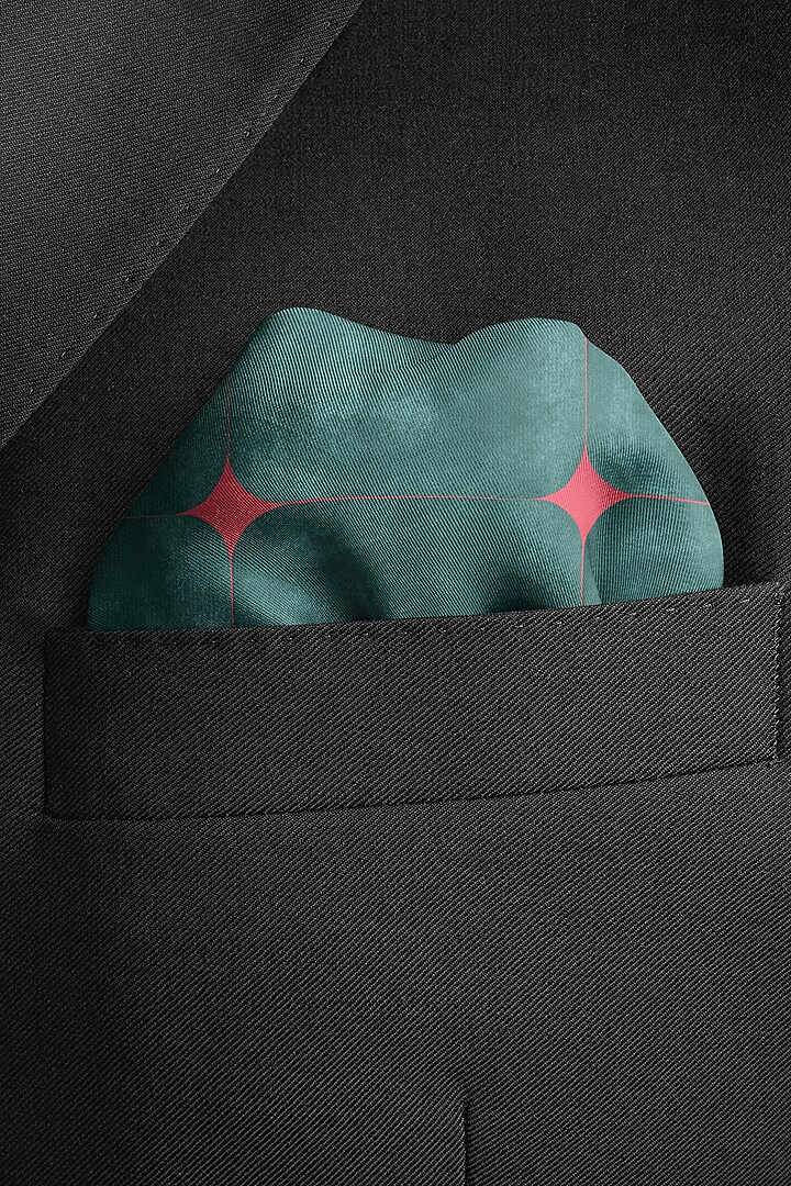 Green Printed Pocket Square by Yashodhara Men at Pernia's Pop Up Shop