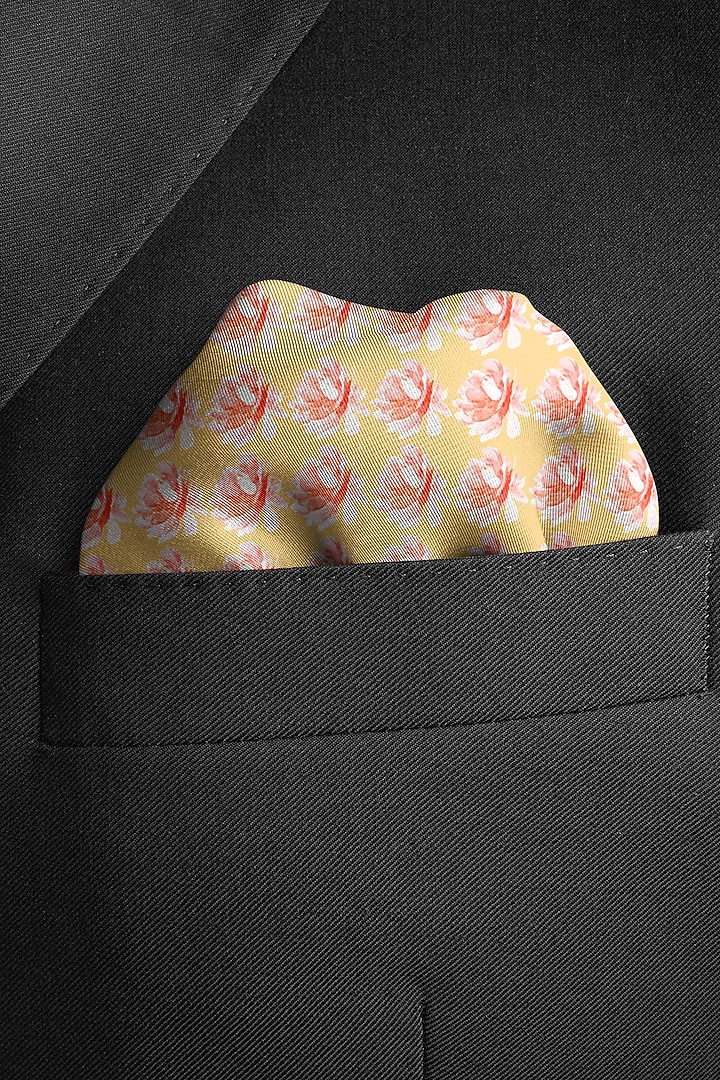Pink Silk Printed Pocket Square by Yashodhara Men at Pernia's Pop Up Shop