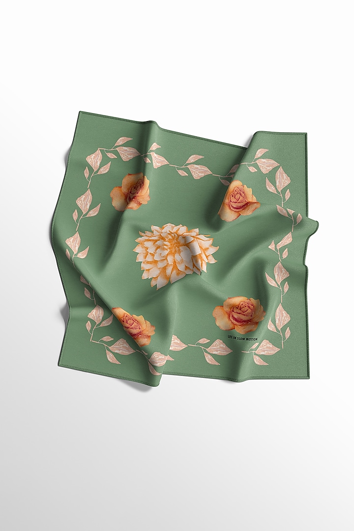 Mint Green Printed Pocket Square by Yashodhara Men at Pernia's Pop Up Shop