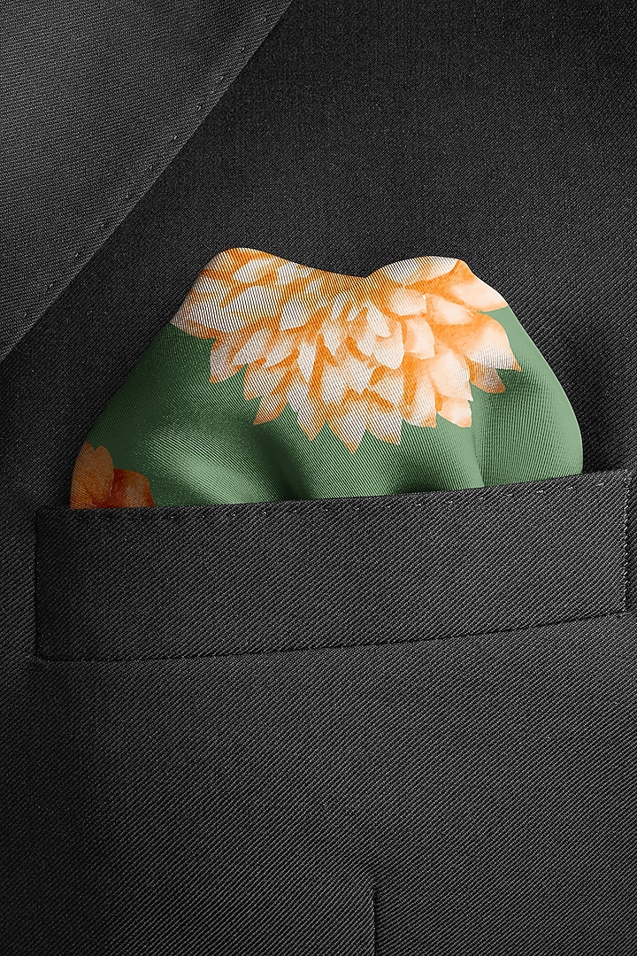Mint Green Printed Pocket Square by Yashodhara Men at Pernia's Pop Up Shop