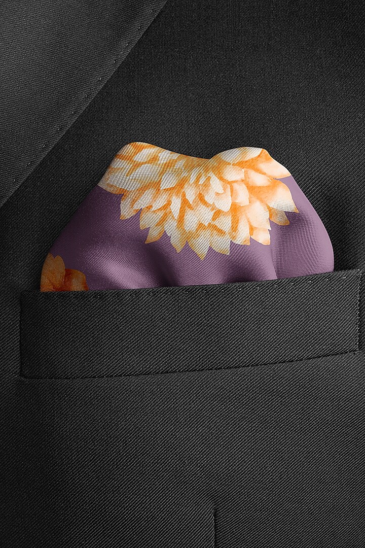 Purple Printed Pocket Square by Yashodhara Men at Pernia's Pop Up Shop