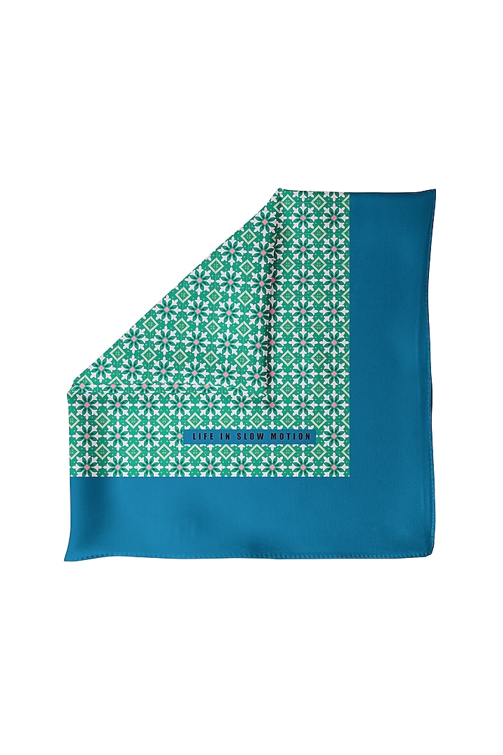 Blue Silk Printed Pocket Square by Yashodhara Men at Pernia's Pop Up Shop