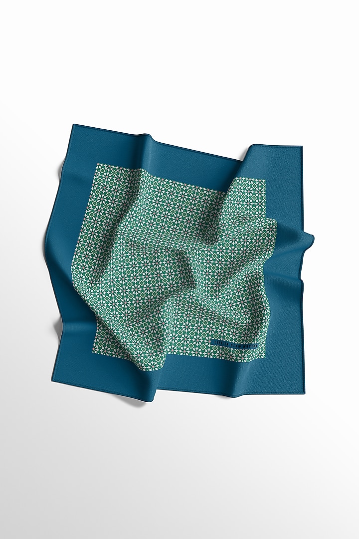 Blue Silk Printed Pocket Square by Yashodhara Men at Pernia's Pop Up Shop