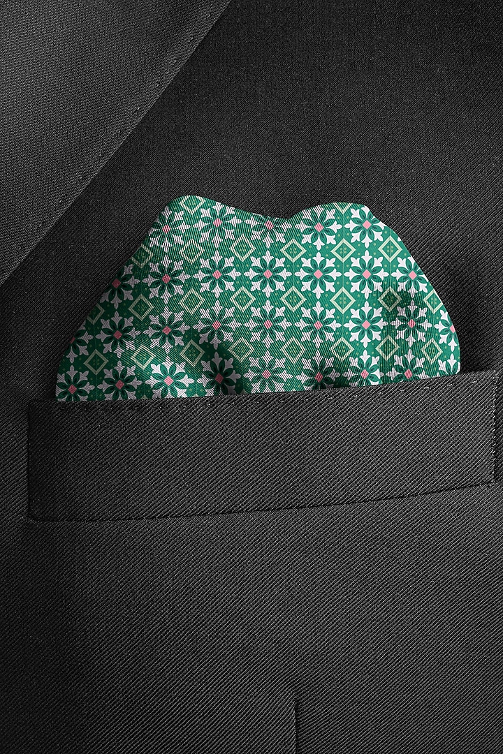 Blue Silk Printed Pocket Square by Yashodhara Men at Pernia's Pop Up Shop