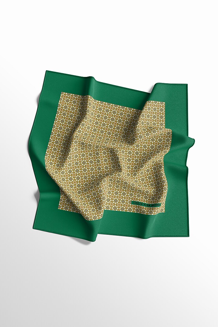 Green & Yellow Printed Pocket Square by Yashodhara Men at Pernia's Pop Up Shop