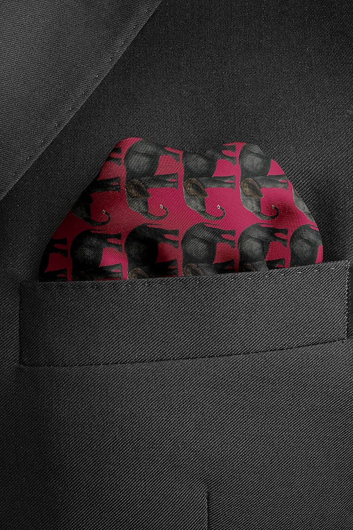 Cherry Red Printed Pocket Square by Yashodhara Men at Pernia's Pop Up Shop
