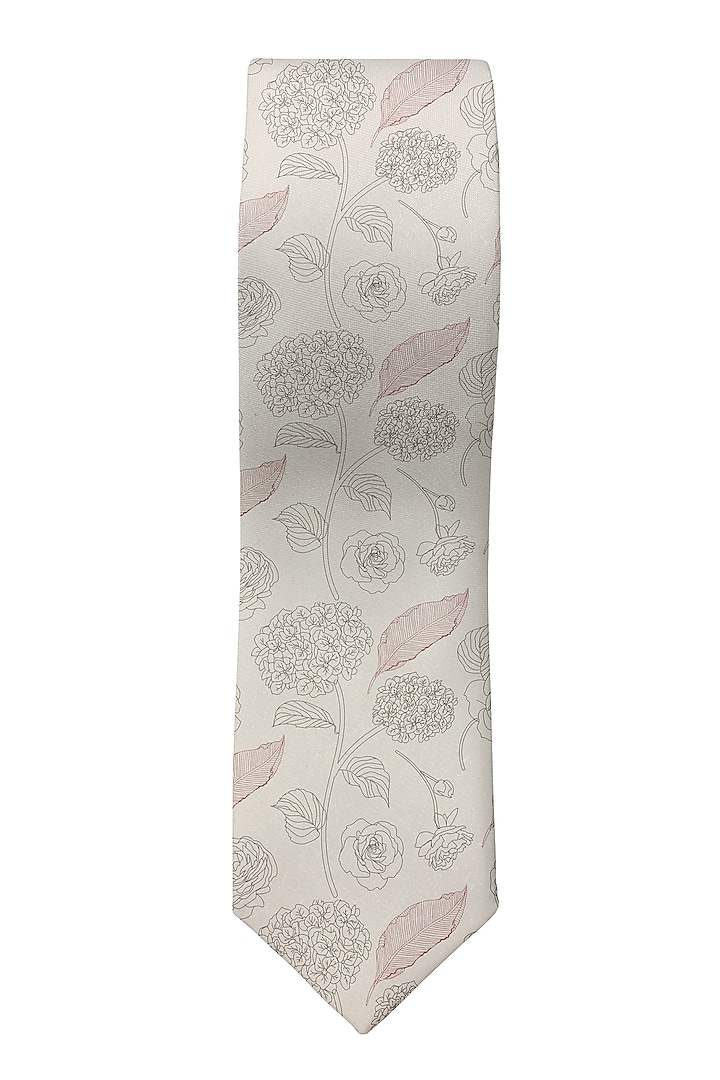 Cream Printed Slim Tie by Yashodhara Men