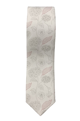 Cream Printed Slim Tie by Yashodhara Men