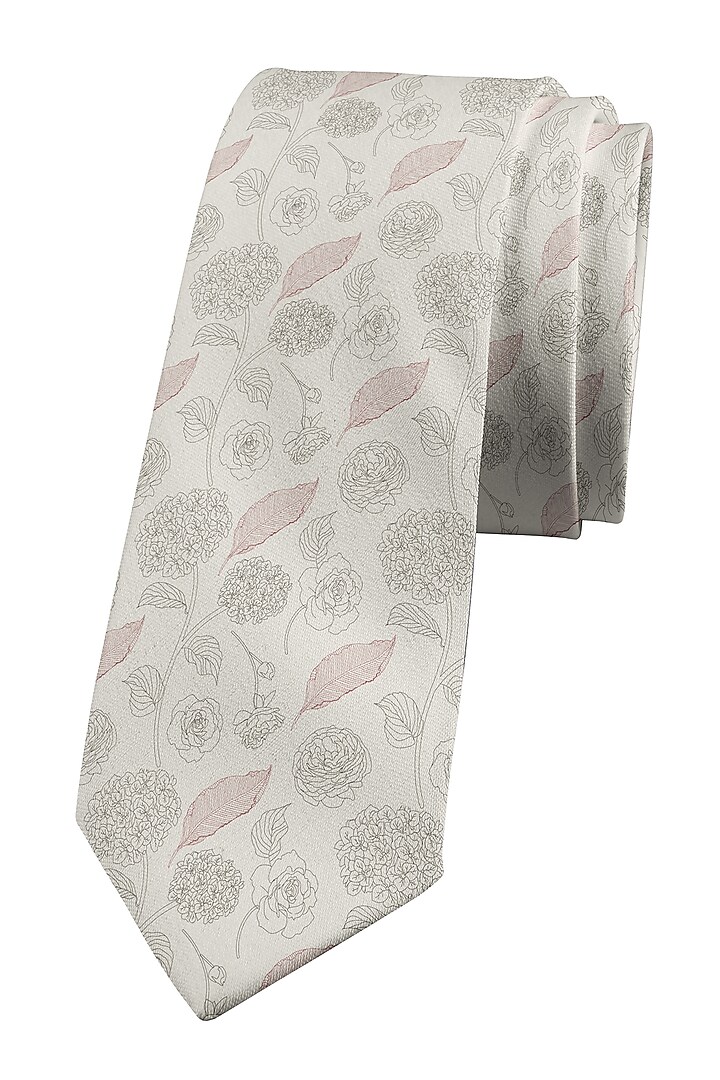 Cream Printed Slim Tie by Yashodhara Men at Pernia's Pop Up Shop