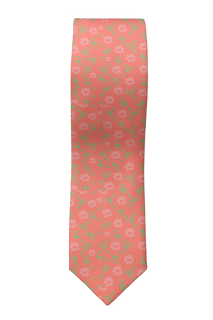 Peach Cotton Printed Slim Tie by Yashodhara Men