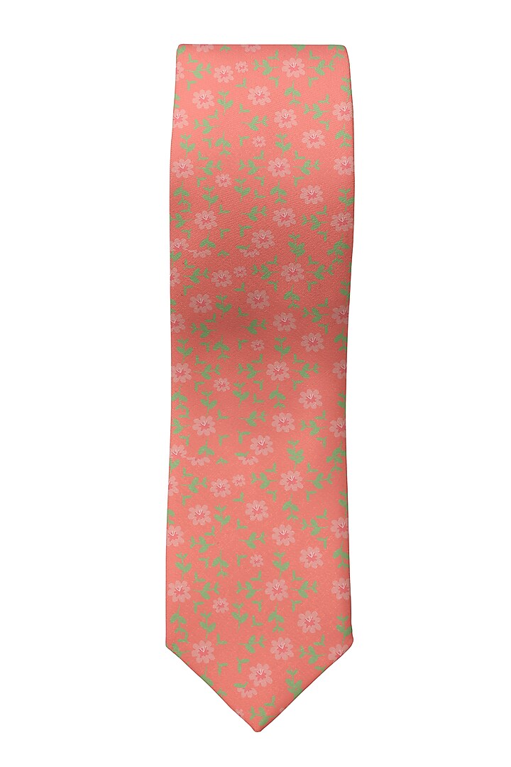 Peach Cotton Printed Slim Tie by Yashodhara Men at Pernia's Pop Up Shop
