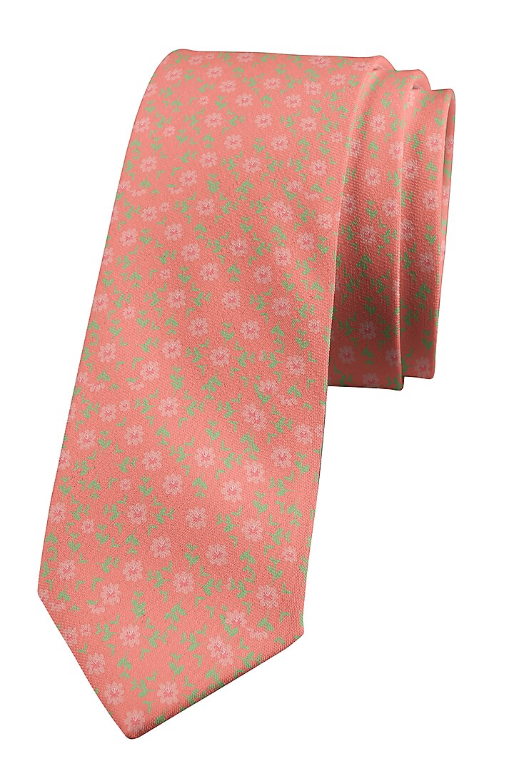 Peach Cotton Printed Slim Tie by Yashodhara Men at Pernia's Pop Up Shop