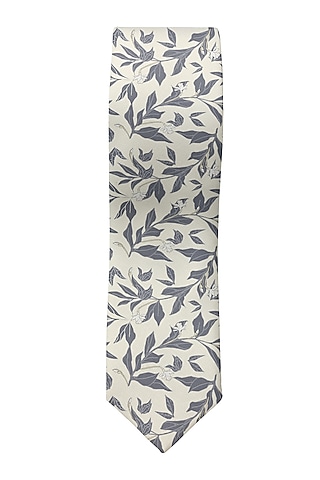 Cream Cotton Printed Slim Tie by Yashodhara Men