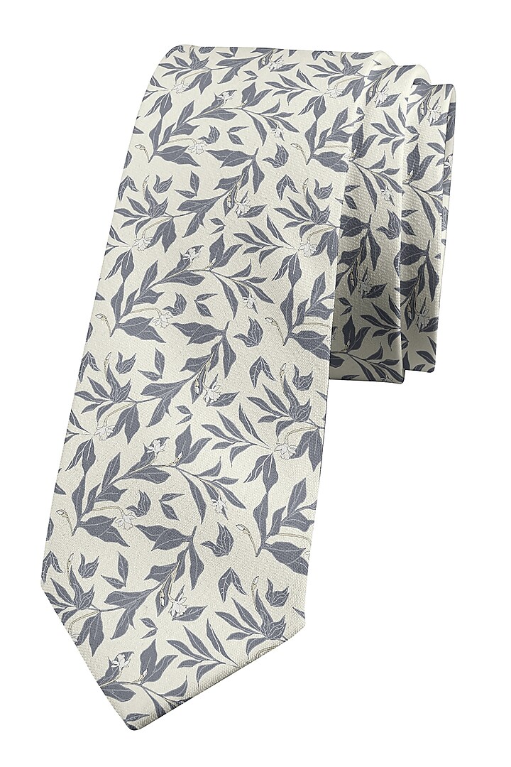 Cream Cotton Printed Slim Tie by Yashodhara Men at Pernia's Pop Up Shop