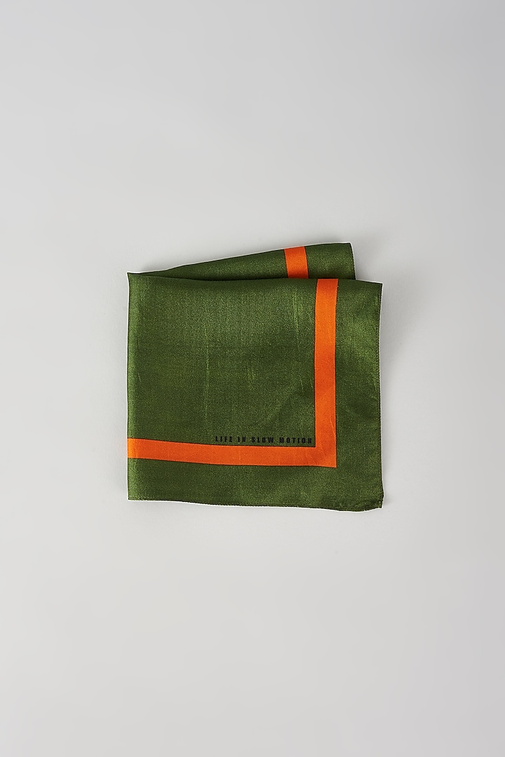 Dark Green Silk Printed Pocket Square by Yashodhara Men