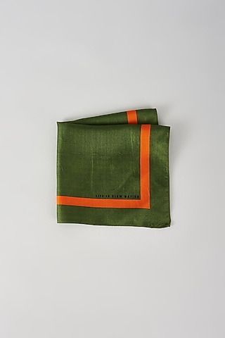 Dark Green Silk Printed Pocket Square by Yashodhara Men