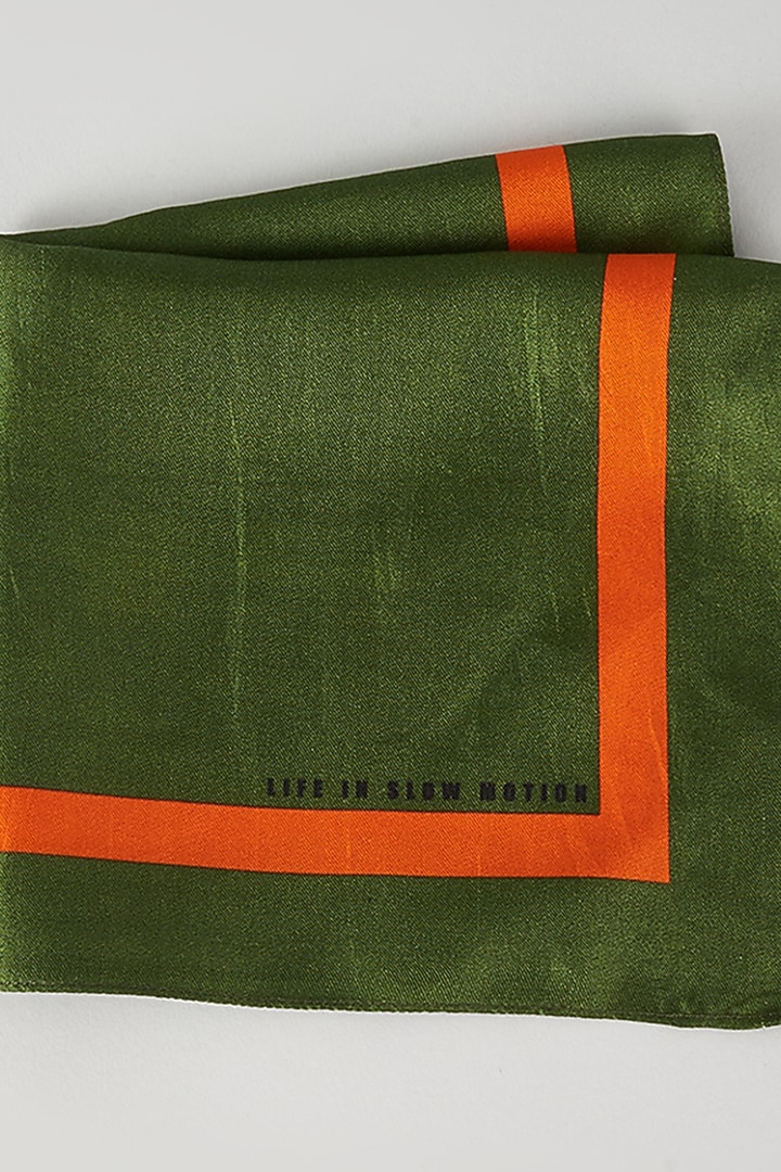 Dark Green Silk Printed Pocket Square by Yashodhara Men at Pernia's Pop Up Shop