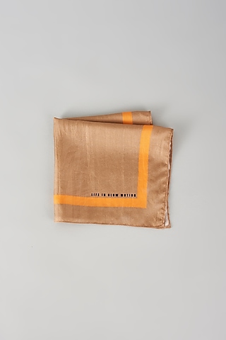 Tan Silk Printed Pocket Square by Yashodhara Men