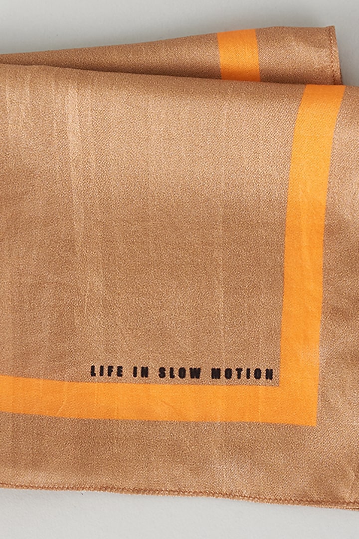 Tan Silk Printed Pocket Square by Yashodhara Men at Pernia's Pop Up Shop