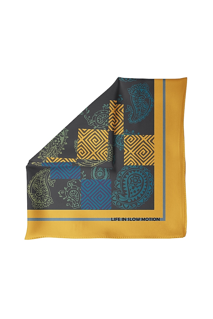 Teal Blue & Mustard Pocket Square by Yashodhara Men at Pernia's Pop Up Shop