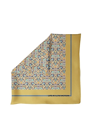 Beige Silk Pocket Square by Yashodhara Men