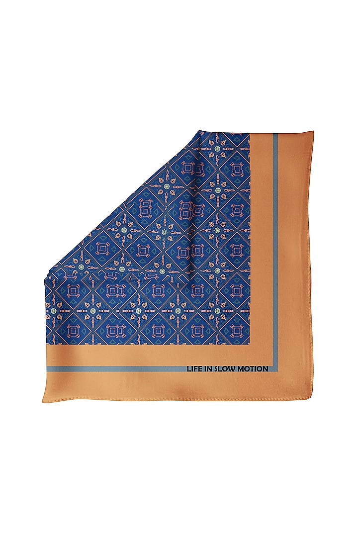 Blue & Brown Silk Pocket Square by Yashodhara Men
