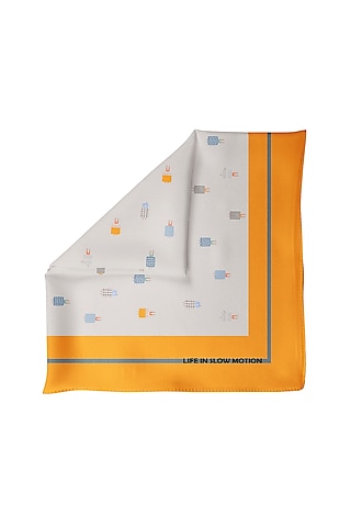 Grey & Mustard Silk Pocket Square by Yashodhara Men