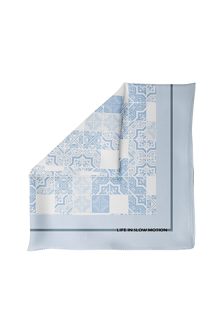 Powder Blue & White Silk Pocket Square by Yashodhara Men at Pernia's Pop Up Shop