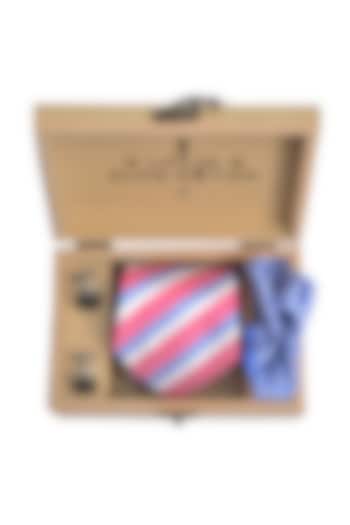 Blue & Pink Tie & Pocket Square Gift Set by Yashodhara Men