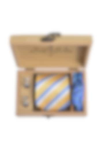 Yellow & Blue Tie & Pocket Square Gift Set by Yashodhara Men