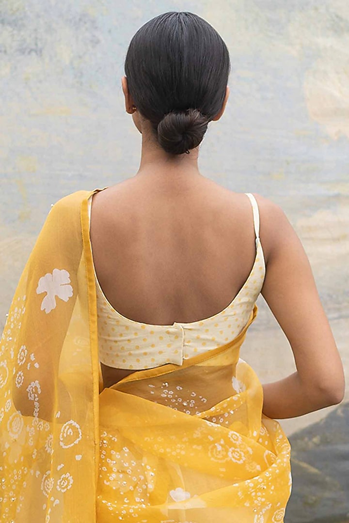 Off-White Khadi Polka Printed Blouse by Yam India at Pernia's Pop Up Shop