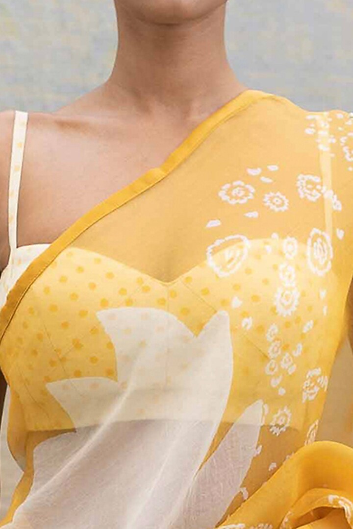 Off-White Khadi Polka Printed Blouse by Yam India at Pernia's Pop Up Shop