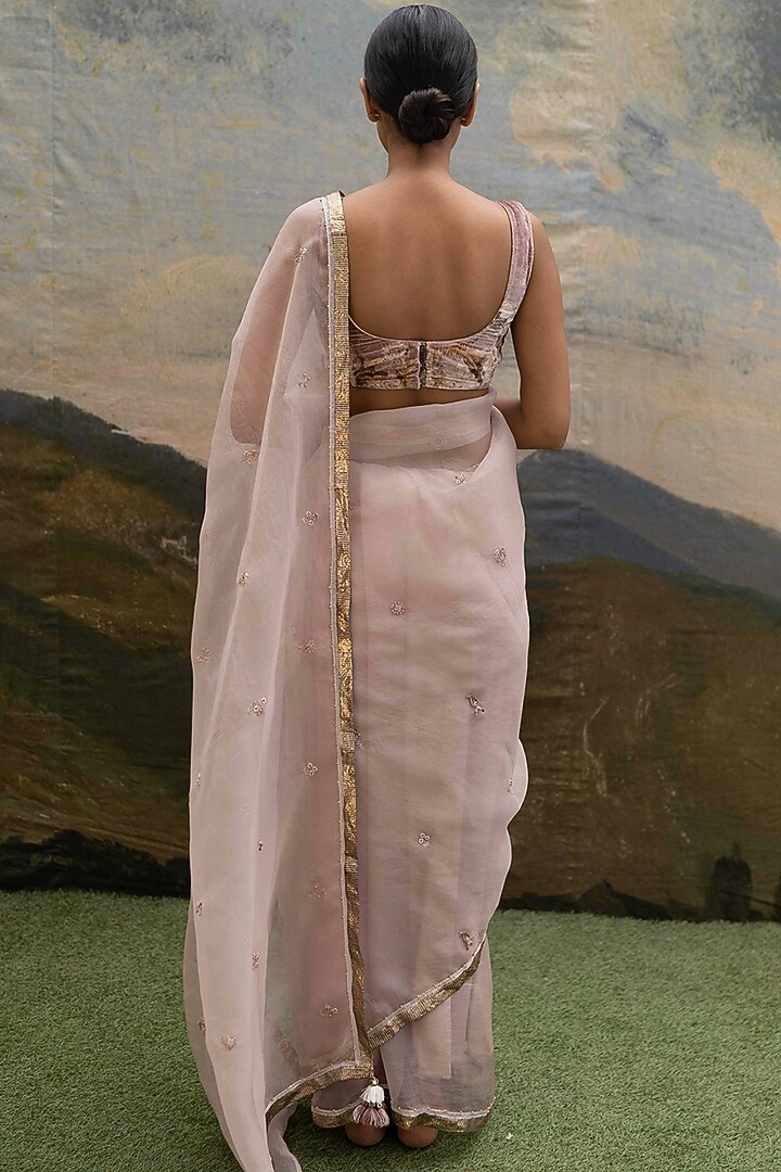 Onion Pink Hand Embroidered Party Wear Saree by Yam India at Pernia's Pop Up Shop