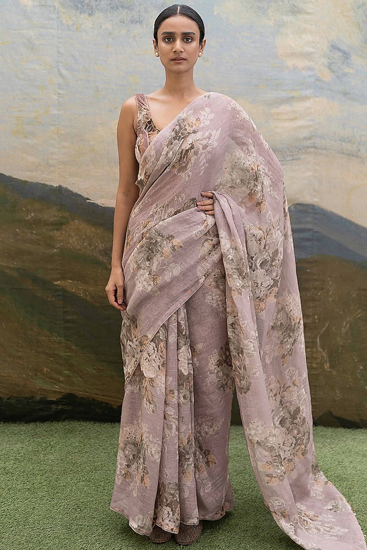 Onion Pink Handcrafted Saree by Yam India