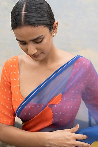 Orange Pure Mulmul Printed Blouse by Yam India