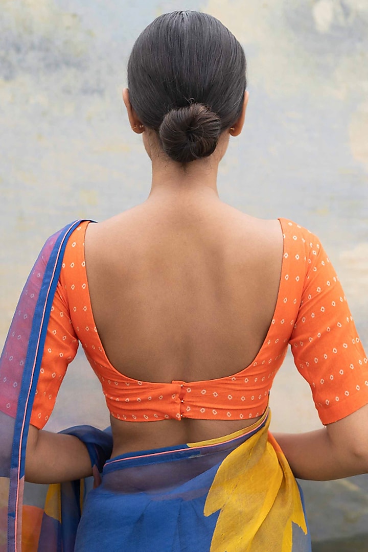 Orange Pure Mulmul Printed Blouse by Yam India at Pernia's Pop Up Shop