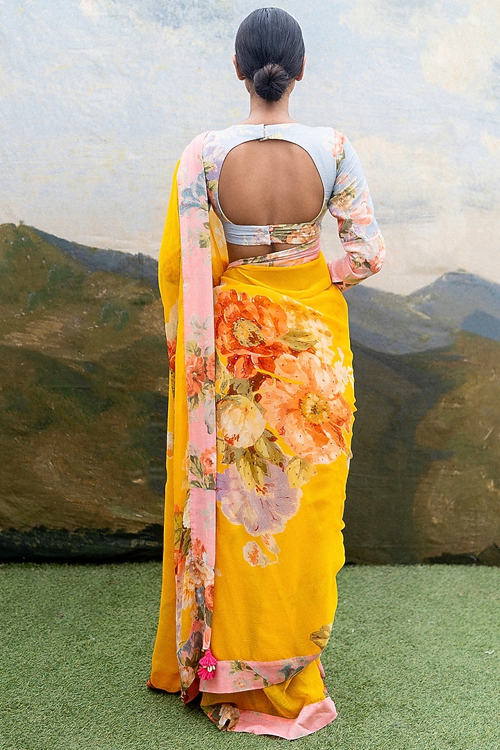Yellow HandCrafted Printed Party Wear Saree by Yam India at Pernia's Pop Up Shop