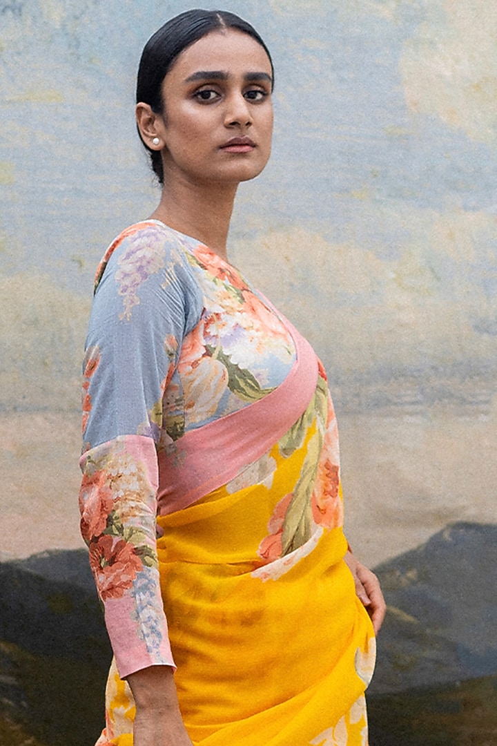 Yellow HandCrafted Printed Party Wear Saree by Yam India at Pernia's Pop Up Shop