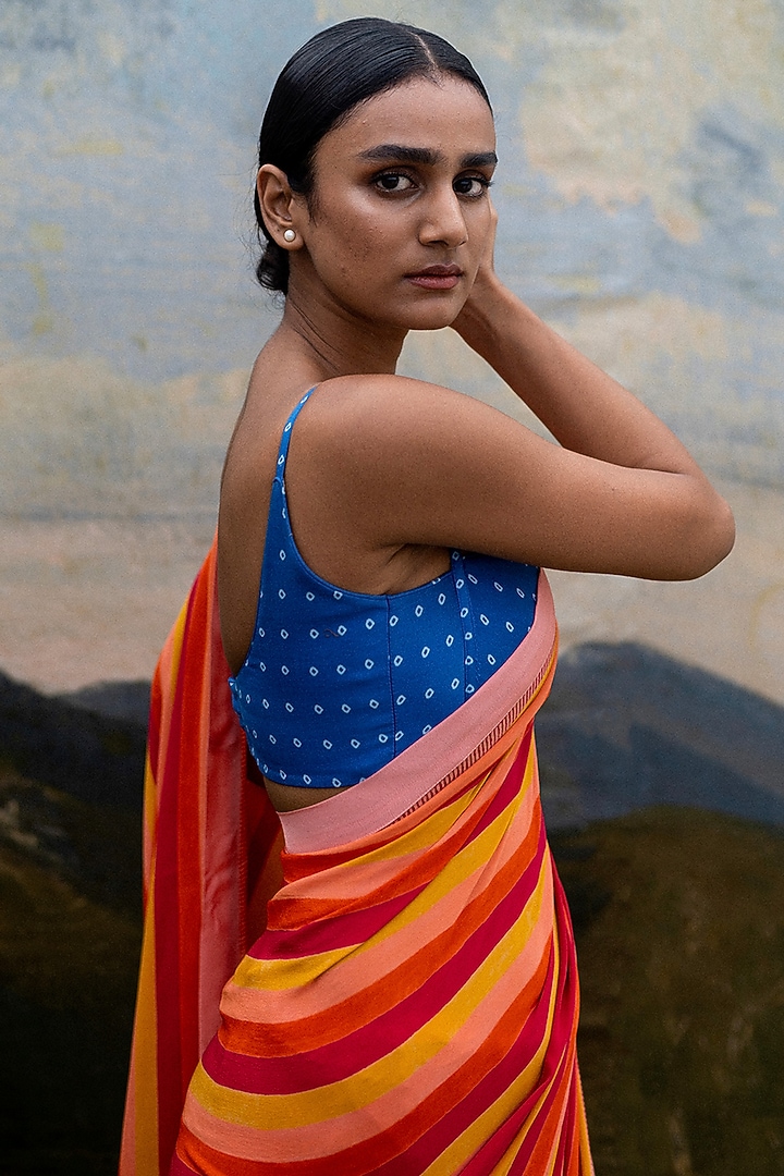 Multi-Colored Hand Block Printed Festive Saree by Yam India at Pernia's Pop Up Shop