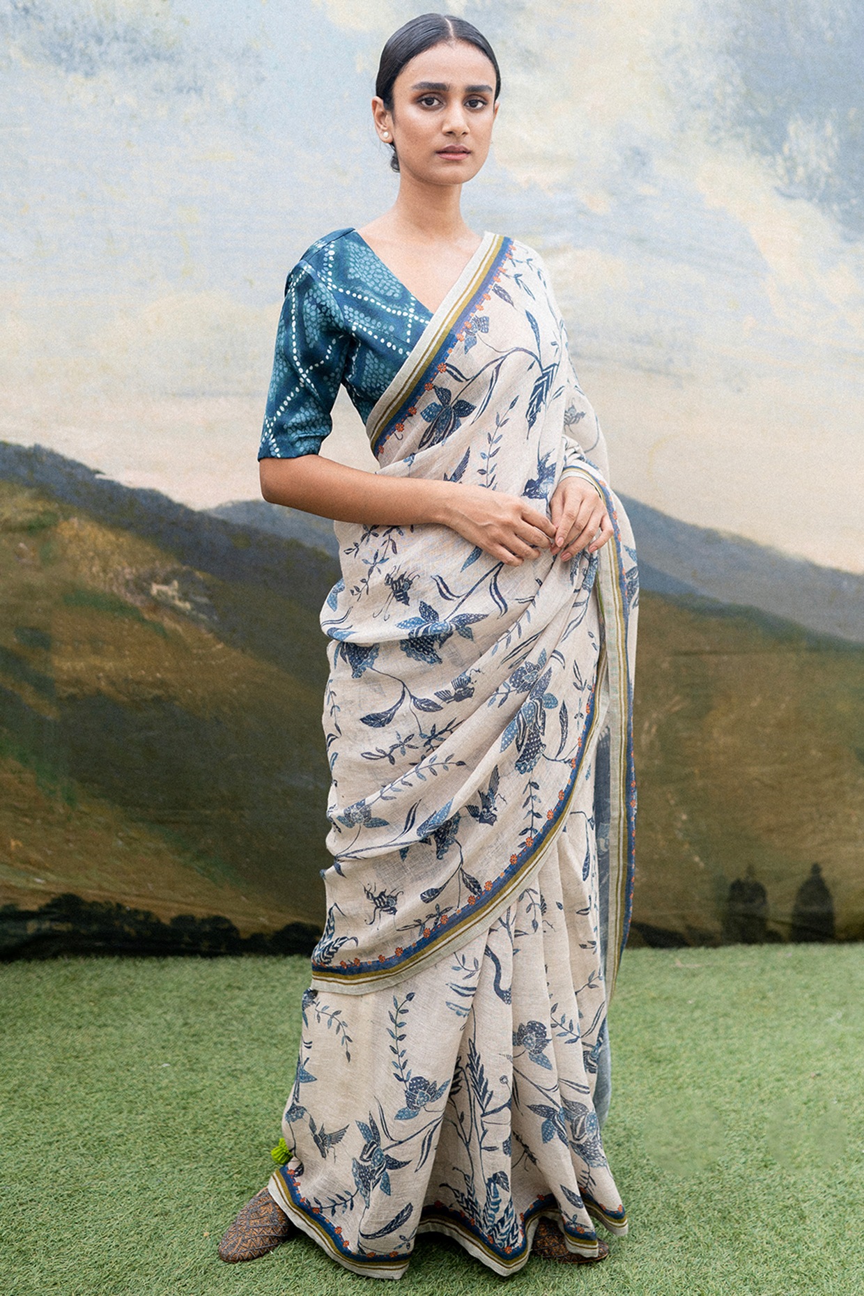 Linen Saree in Multicolor with Printed - SR23431